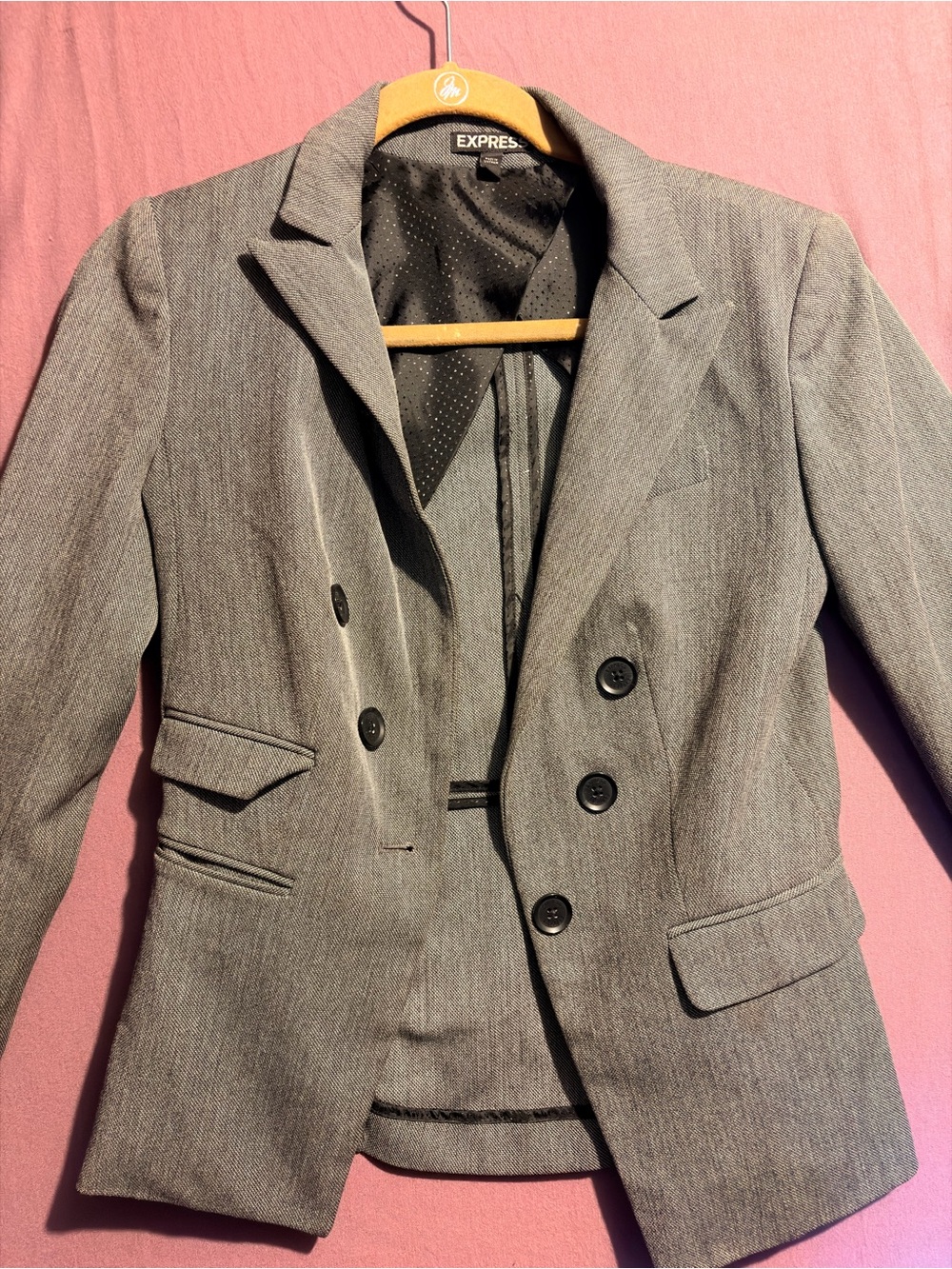 Express Gray Double-Breasted Women's Suit Blazer